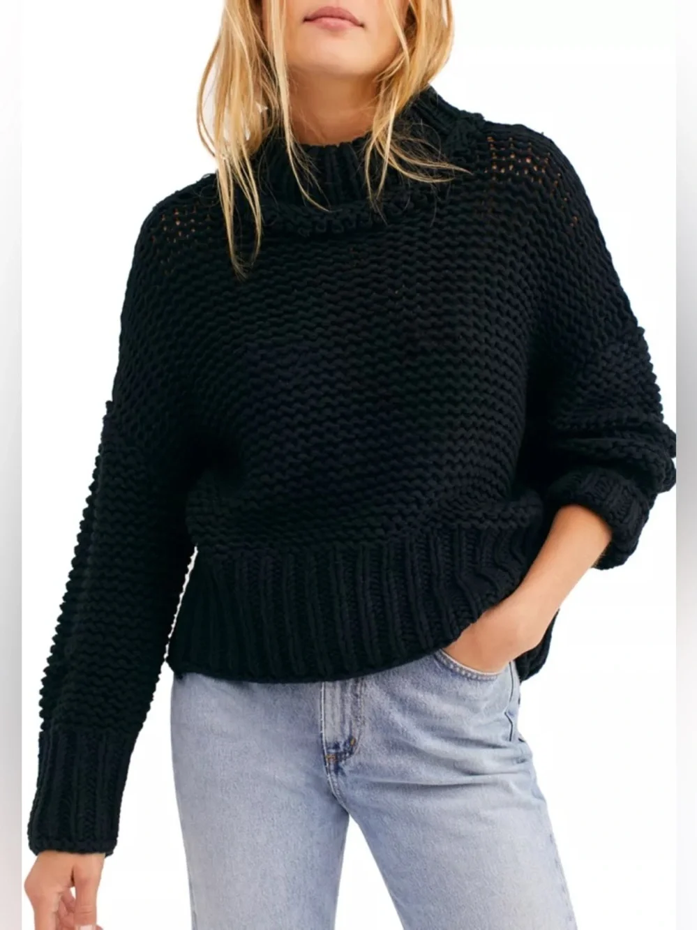 Free People My Only Sunshine Black Chunky Knit Sweater